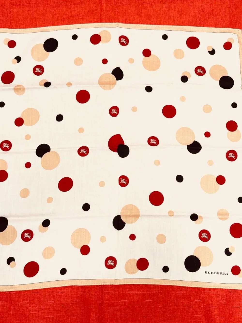 Burberrys Mini Scarf/Neck-kerchief 19.4" cotton Ivery black burgendy logo (81 - Picture 4 of 9